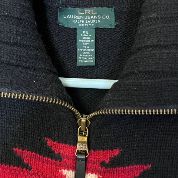 Polo Ralph Lauren Aztec Lambswool Blend Zip Sweater - Women's Size Petite Small - Picture 2 of 9